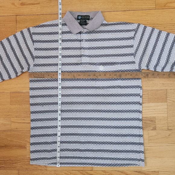 Vtg 90s Blue Oceans Polo Shirt Sz Medium Mens Cream Brown Preppy Pocket Stripe - Picture 9 of 12